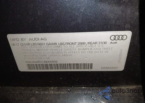 2018 Audi A8 L 3.0T z USA, uszkodzony, nr VIN WAU44AFD1JN000502